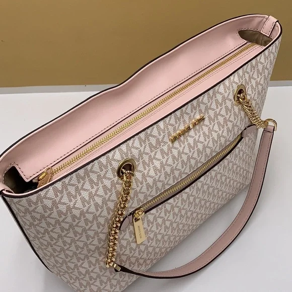 MICHAEL KORS Medium Zip Front Logo Chain Tote Bag & LARGE DOUBLE ZIP WRISTLET - Picture 14 of 16